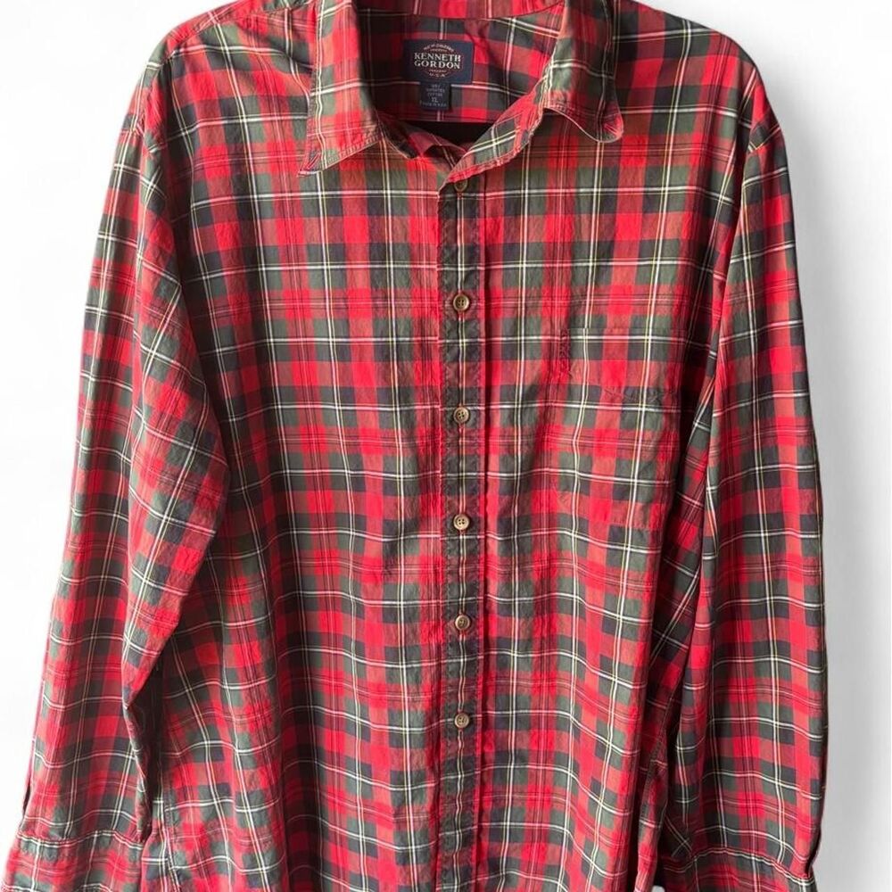 Vintage Kenneth Gordon KSG Signature Red Tartan Plaid Button-Up Shirt XL